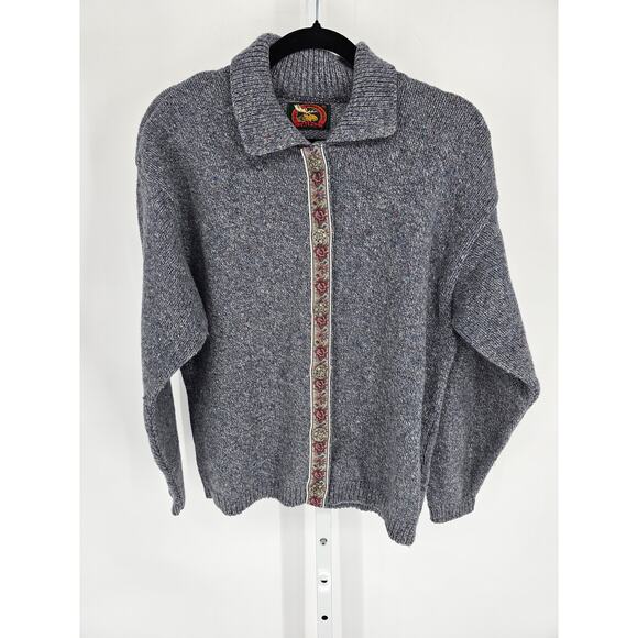 Alps Womens Sz XL Cardihan Sweater Wool Blend Gray Blue Knit Vintage - Picture 1 of 5